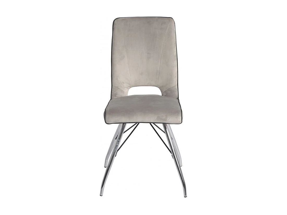 Lot 4 chaises velours gris clair pieds métal chromé - BELLA