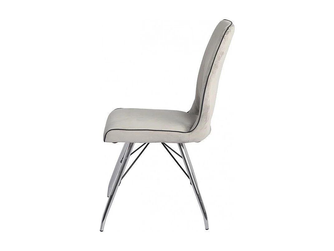 Lot 4 chaises velours gris clair pieds métal chromé - BELLA