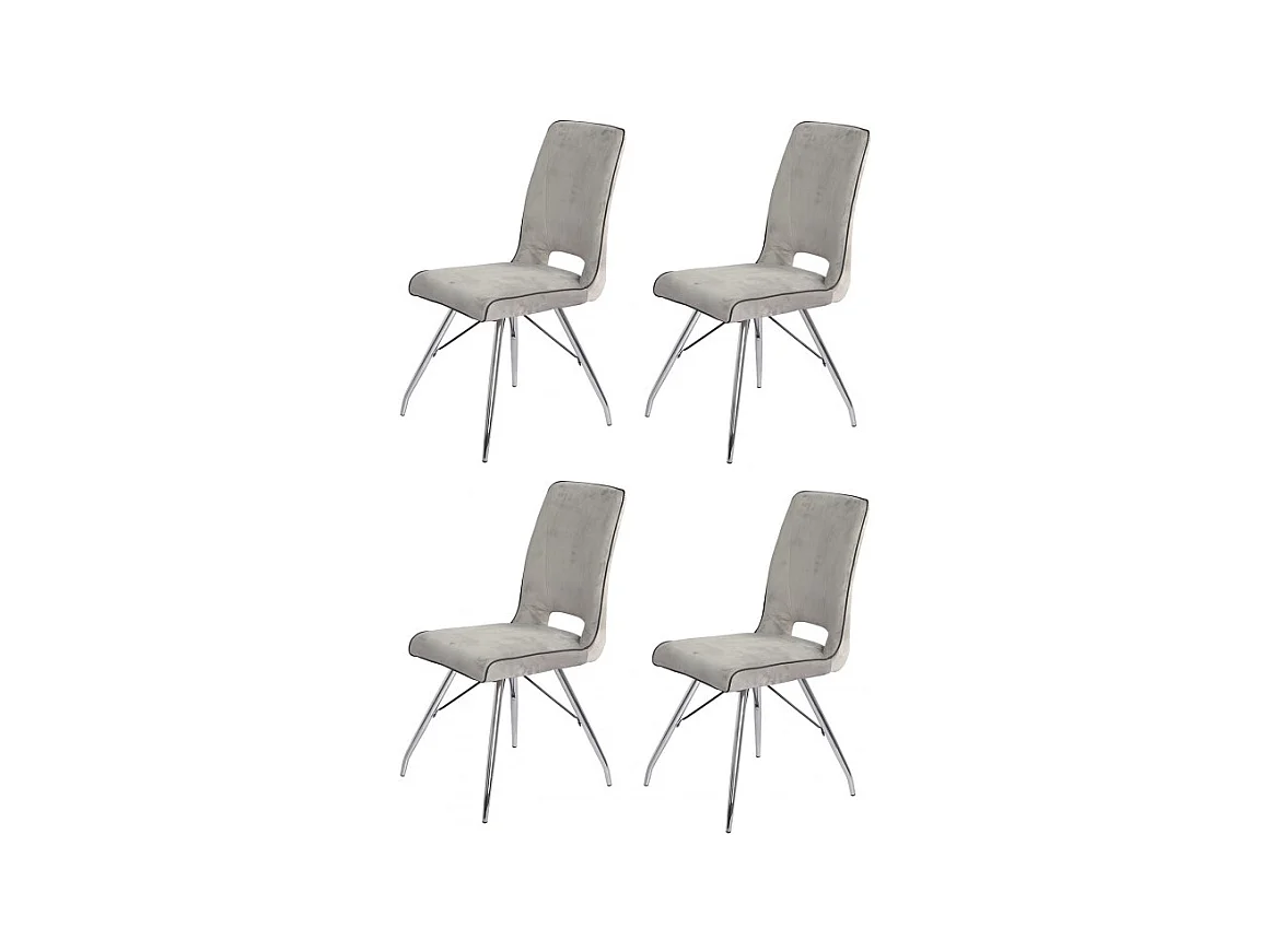 Lot 4 chaises velours gris clair pieds métal chromé - BELLA