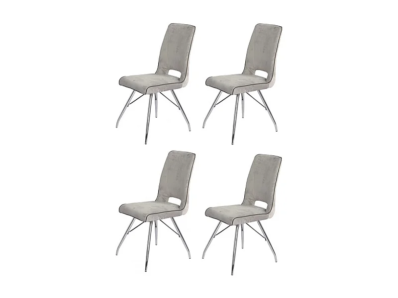 Lot 4 chaises velours gris clair pieds métal chromé - BELLA