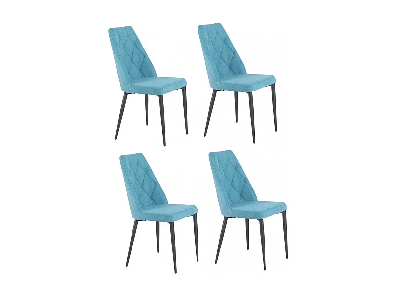 Lot de 4 chaises tissu bleu capitonné et pieds métal - RITA