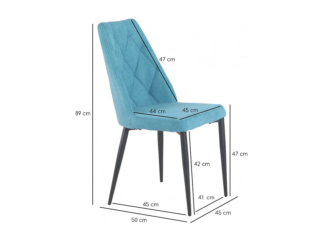 Lot de 4 chaises tissu bleu capitonné et pieds métal - RITA