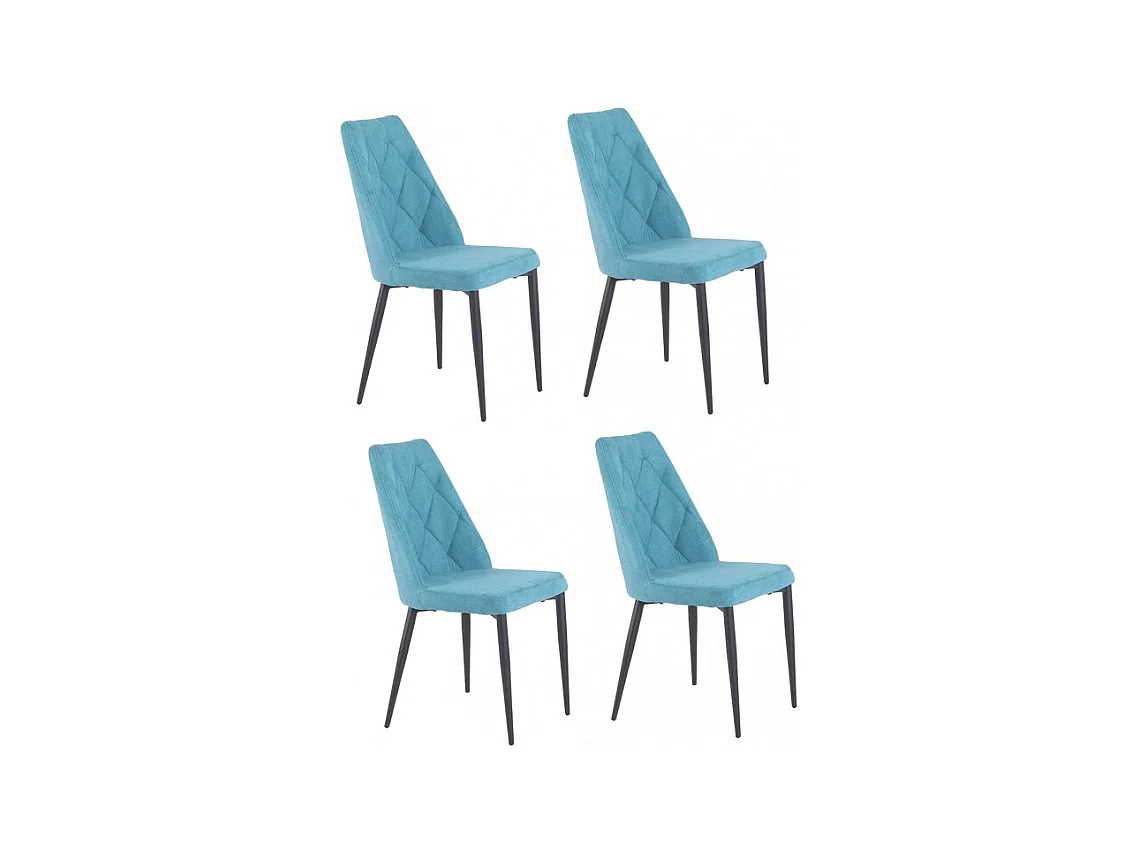 Lot de 4 chaises tissu bleu capitonné et pieds métal - RITA