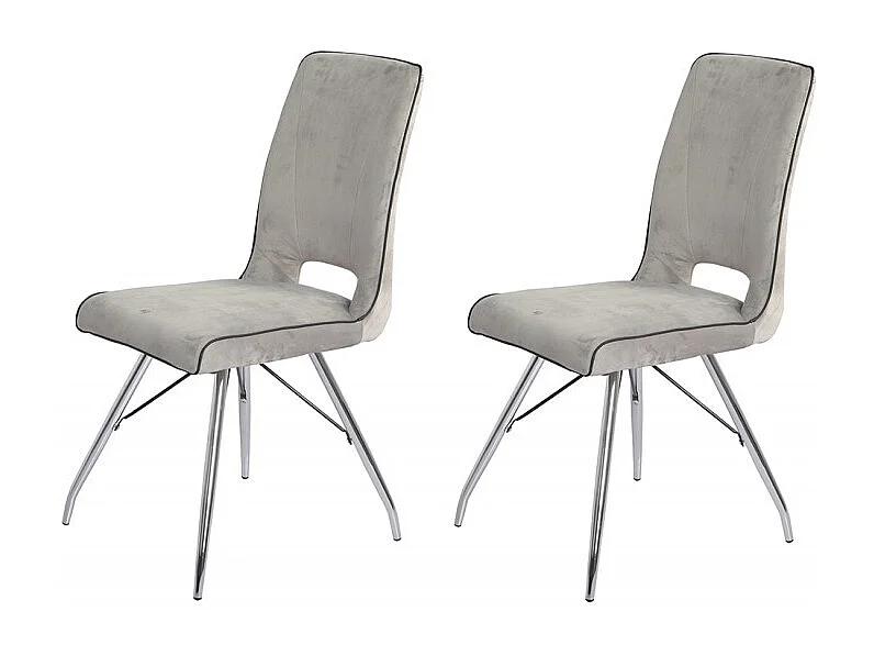 Lot 2 chaises velours gris clair pieds métal chromé - BELLA