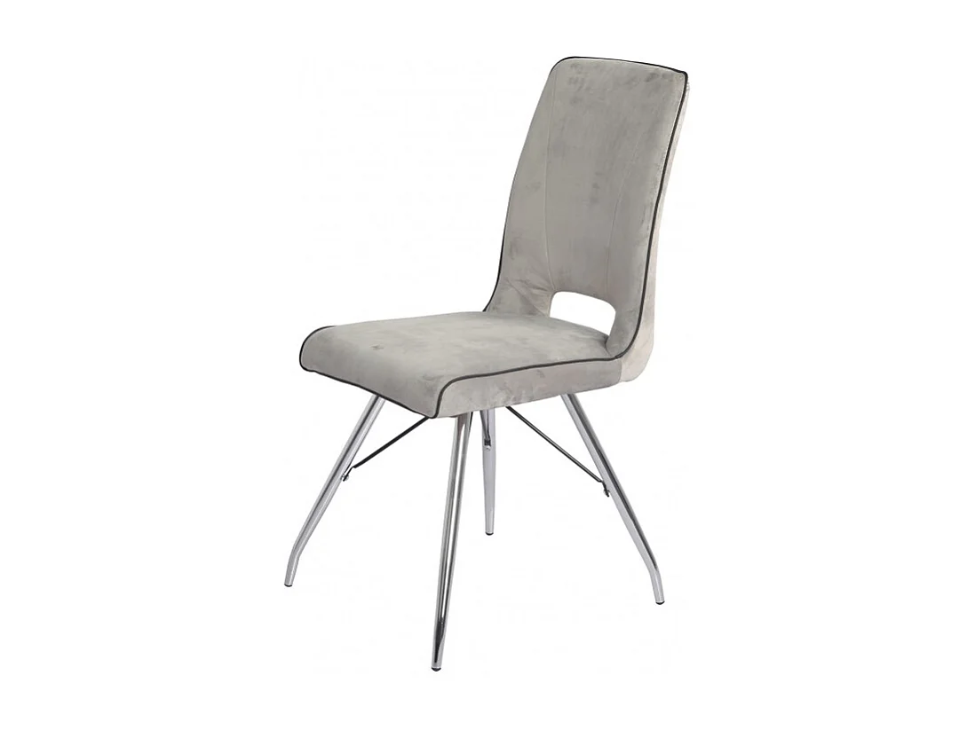 Lot 2 chaises velours gris clair pieds métal chromé - BELLA