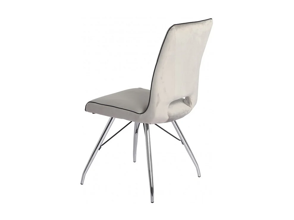 Lot 2 chaises velours gris clair pieds métal chromé - BELLA