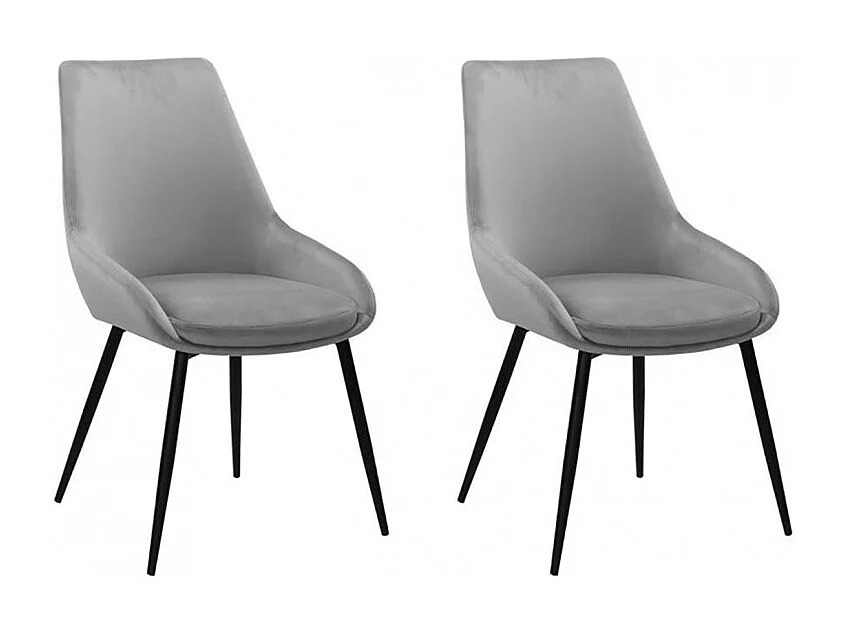 Lot de 2 chaises en velours gris et piètement en métal noir - JAZZY