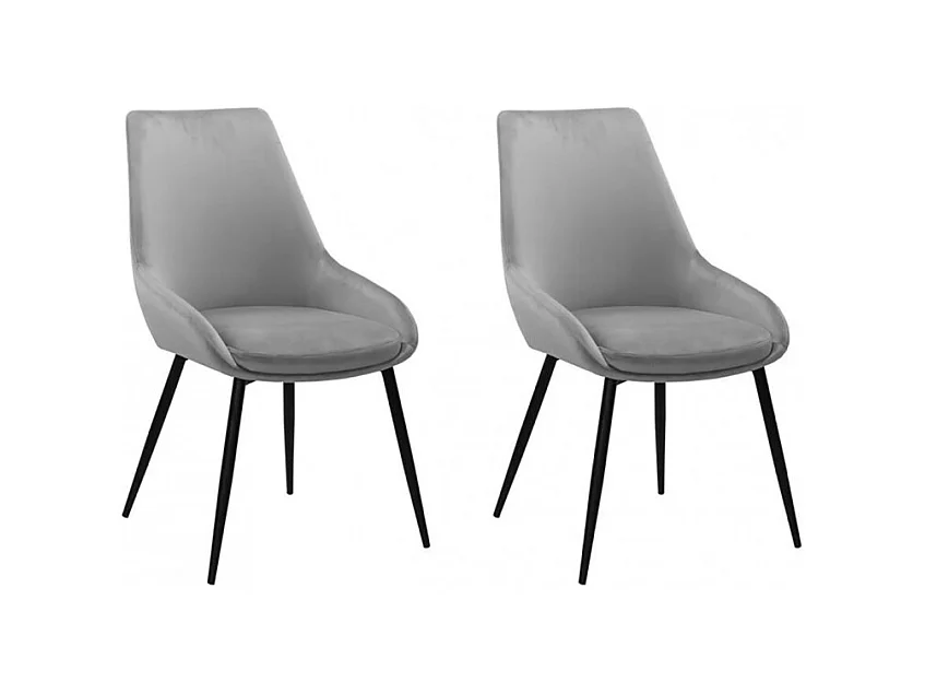 Lot de 2 chaises en velours gris et piètement en métal noir - JAZZY