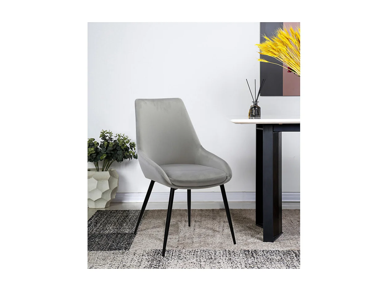 Lot de 2 chaises en velours gris et piètement en métal noir - JAZZY