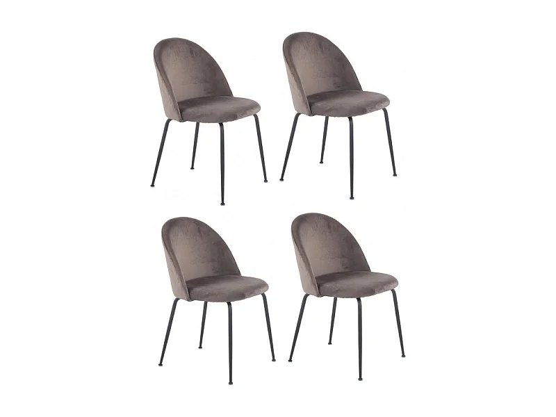 Lot 4 chaises marron en velours et pieds métal noir - FARA