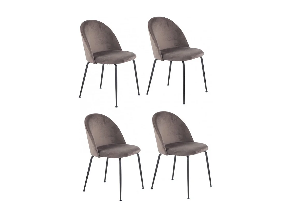 Lot 4 chaises marron en velours et pieds métal noir - FARA