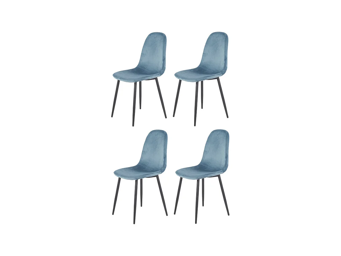 Lot de 4 chaises scandinave velours bleu et pieds métal noir - BIBA