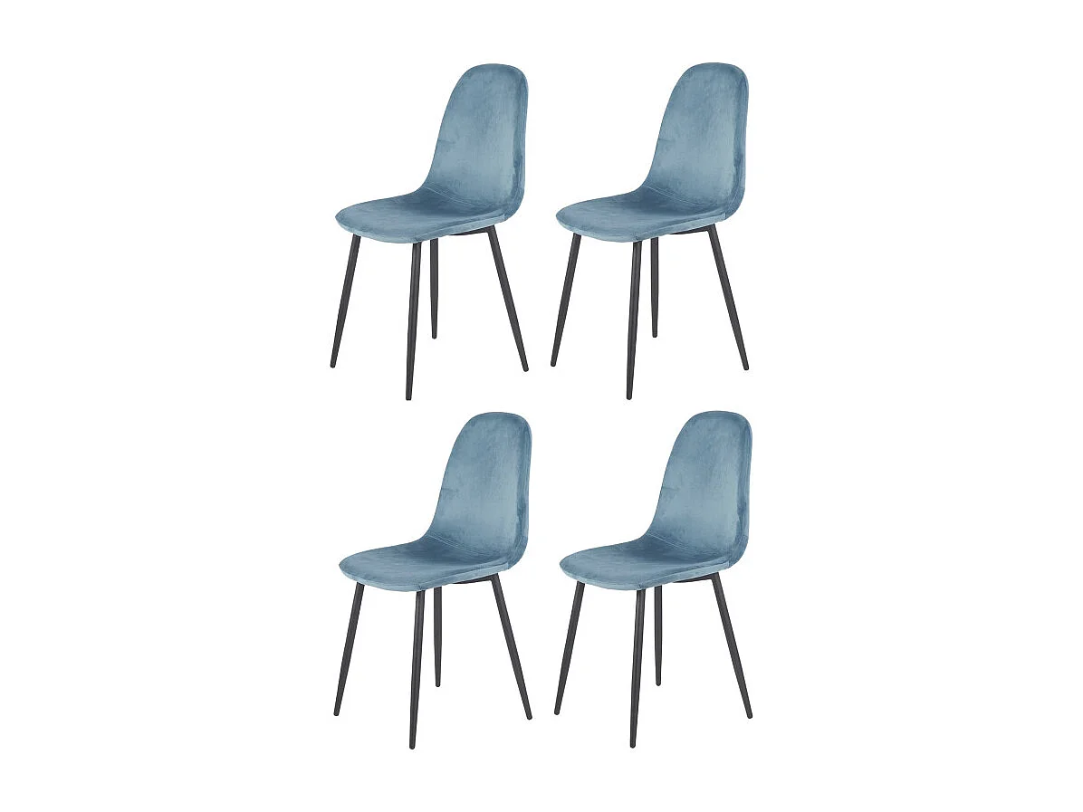 Lot de 4 chaises scandinave velours bleu et pieds métal noir - BIBA