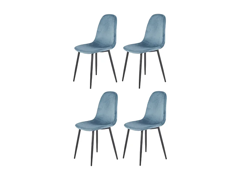 Lot de 4 chaises scandinave velours bleu et pieds métal noir - BIBA