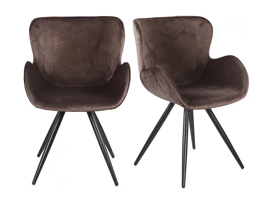 Lot de 2 chaises style scandinave velours marron et métal noir - LOTUS