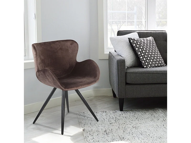 Lot de 2 chaises style scandinave velours marron et métal noir - LOTUS