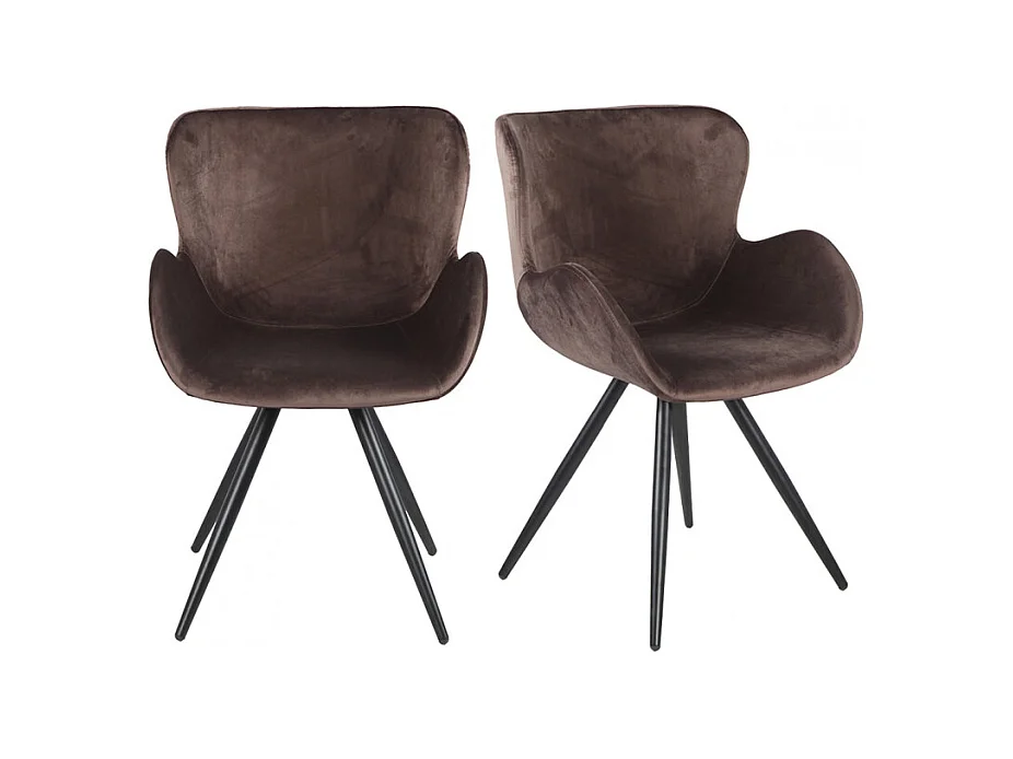Lot de 2 chaises style scandinave velours marron et métal noir - LOTUS
