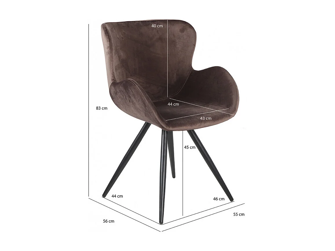 Lot de 2 chaises style scandinave velours marron et métal noir - LOTUS