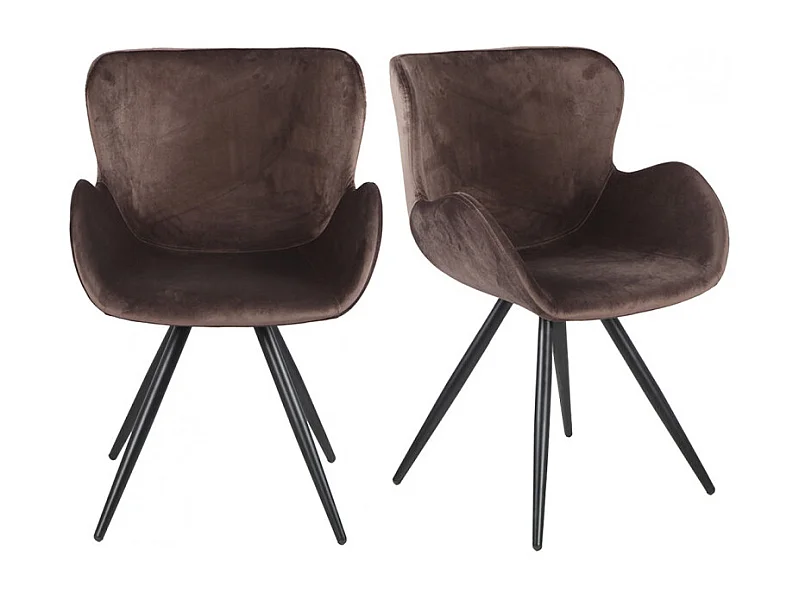 Lot de 2 chaises style scandinave velours marron et métal noir - LOTUS
