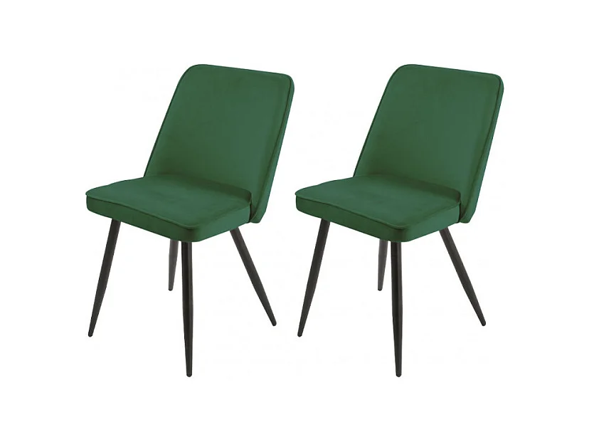 Lot de 2 chaises en velours vert avec piètement en métal noir - TELLY