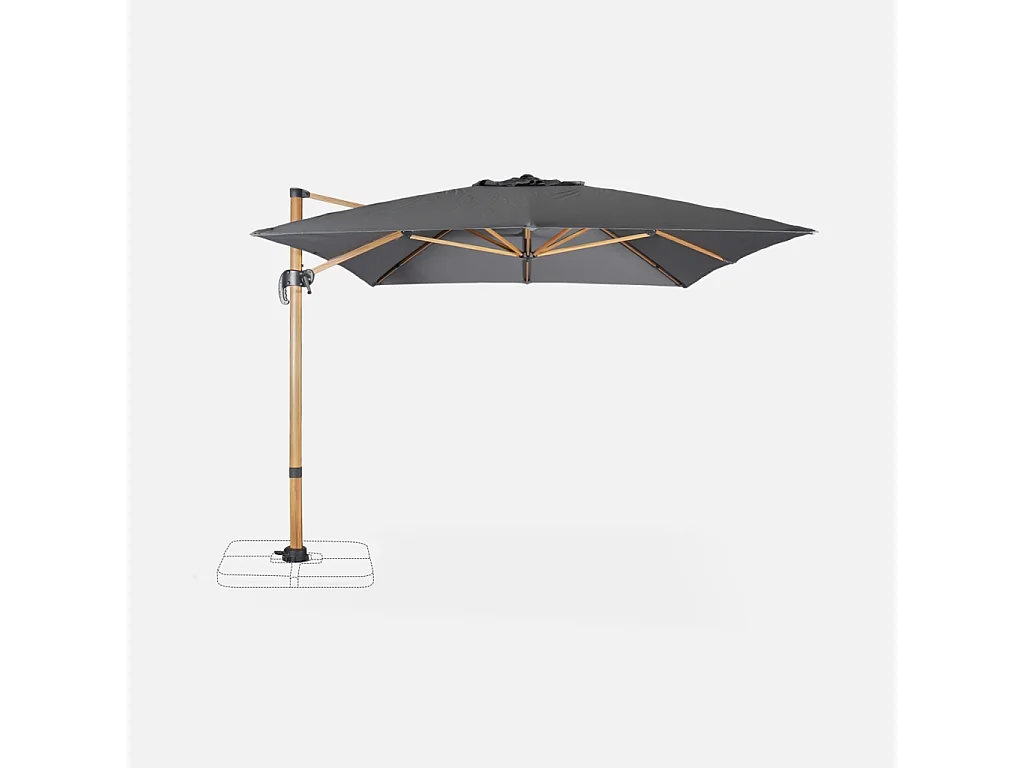 Parasol déporté rectangulaire 3x4m - Wimereux - gris- Parasol excentré inclinable dans 5 positions. rotatif à 360°.