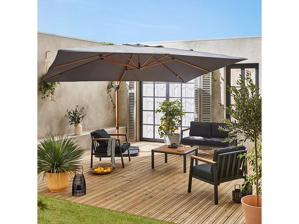 Parasol déporté rectangulaire 3x4m - Wimereux - gris- Parasol excentré inclinable dans 5 positions. rotatif à 360°.