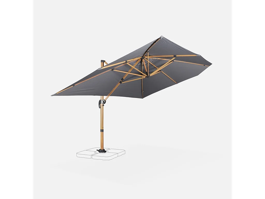 Parasol déporté rectangulaire 3x4m - Wimereux - gris- Parasol excentré inclinable dans 5 positions. rotatif à 360°.