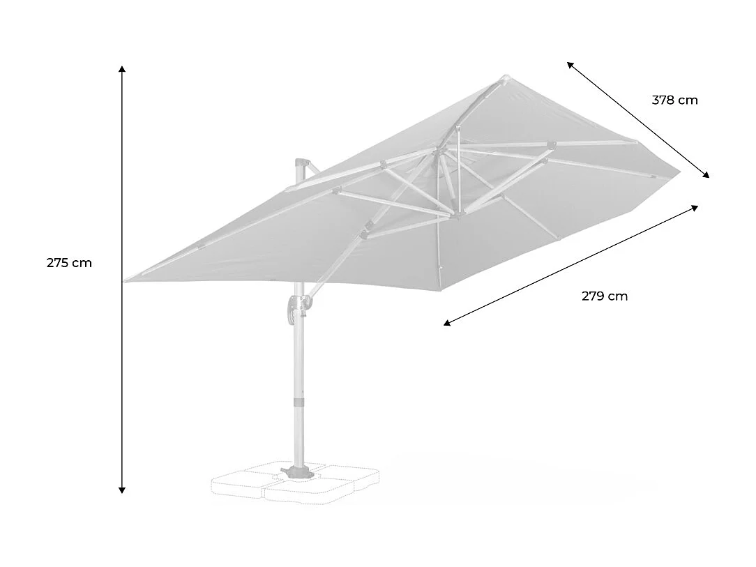 Parasol déporté rectangulaire 3x4m - Wimereux - gris- Parasol excentré inclinable dans 5 positions. rotatif à 360°.