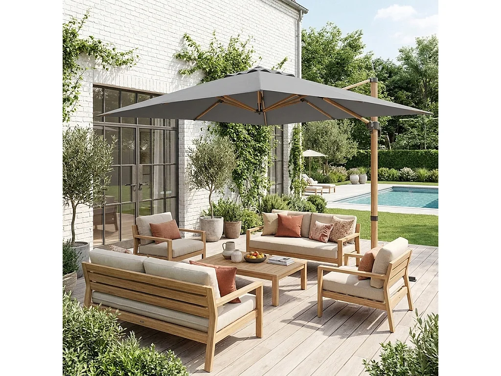Parasol déporté rectangulaire 3x4m - Wimereux - gris- Parasol excentré inclinable dans 5 positions. rotatif à 360°.