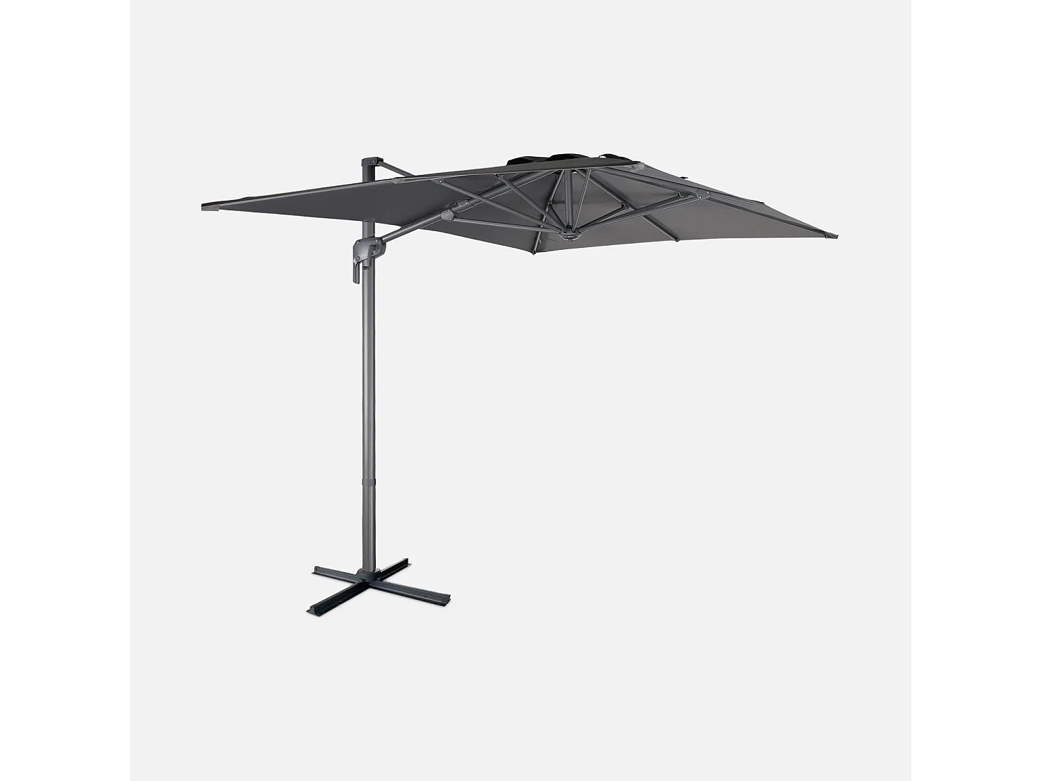 Parasol déporté rectangulaire 2x3m - Antibes - Gris - Parasol excentré inclinable. rabattable et rotatif à 360°.