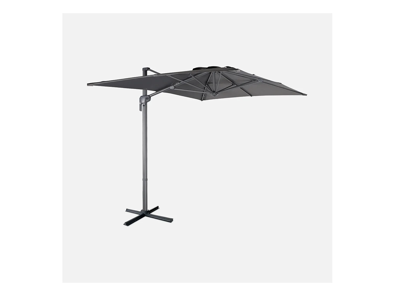 Parasol déporté rectangulaire 2x3m - Antibes - Gris - Parasol excentré inclinable. rabattable et rotatif à 360°.