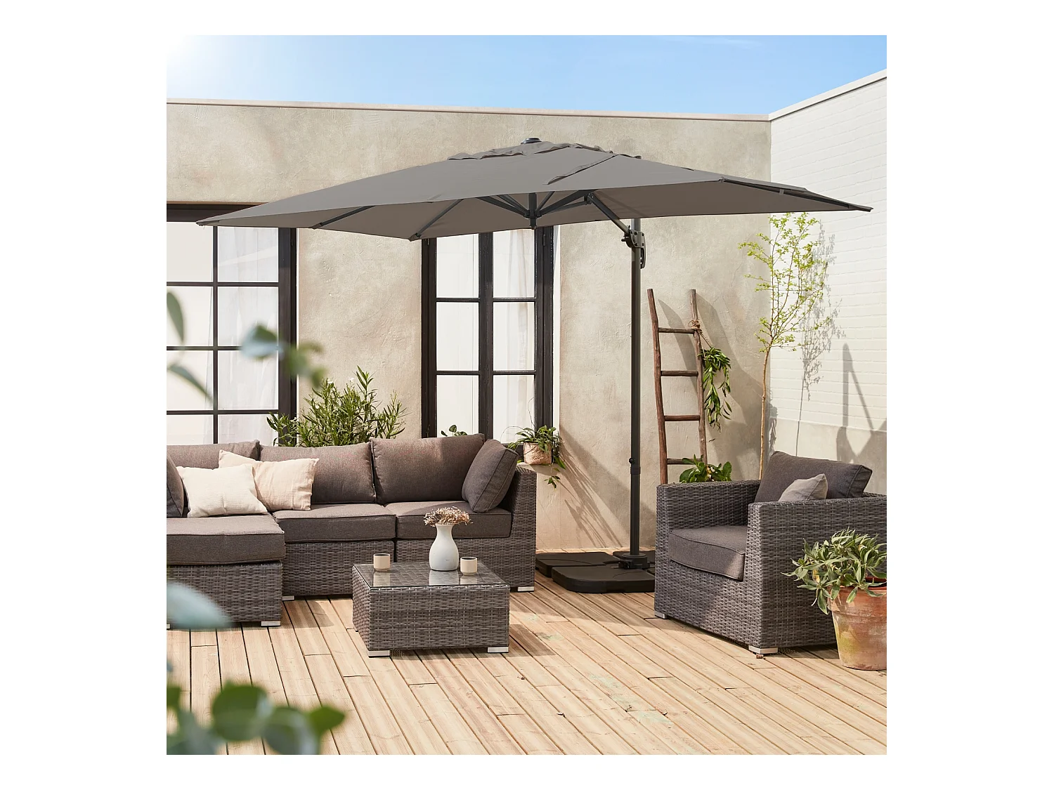 Parasol desplazado rectangular 3x2m gris