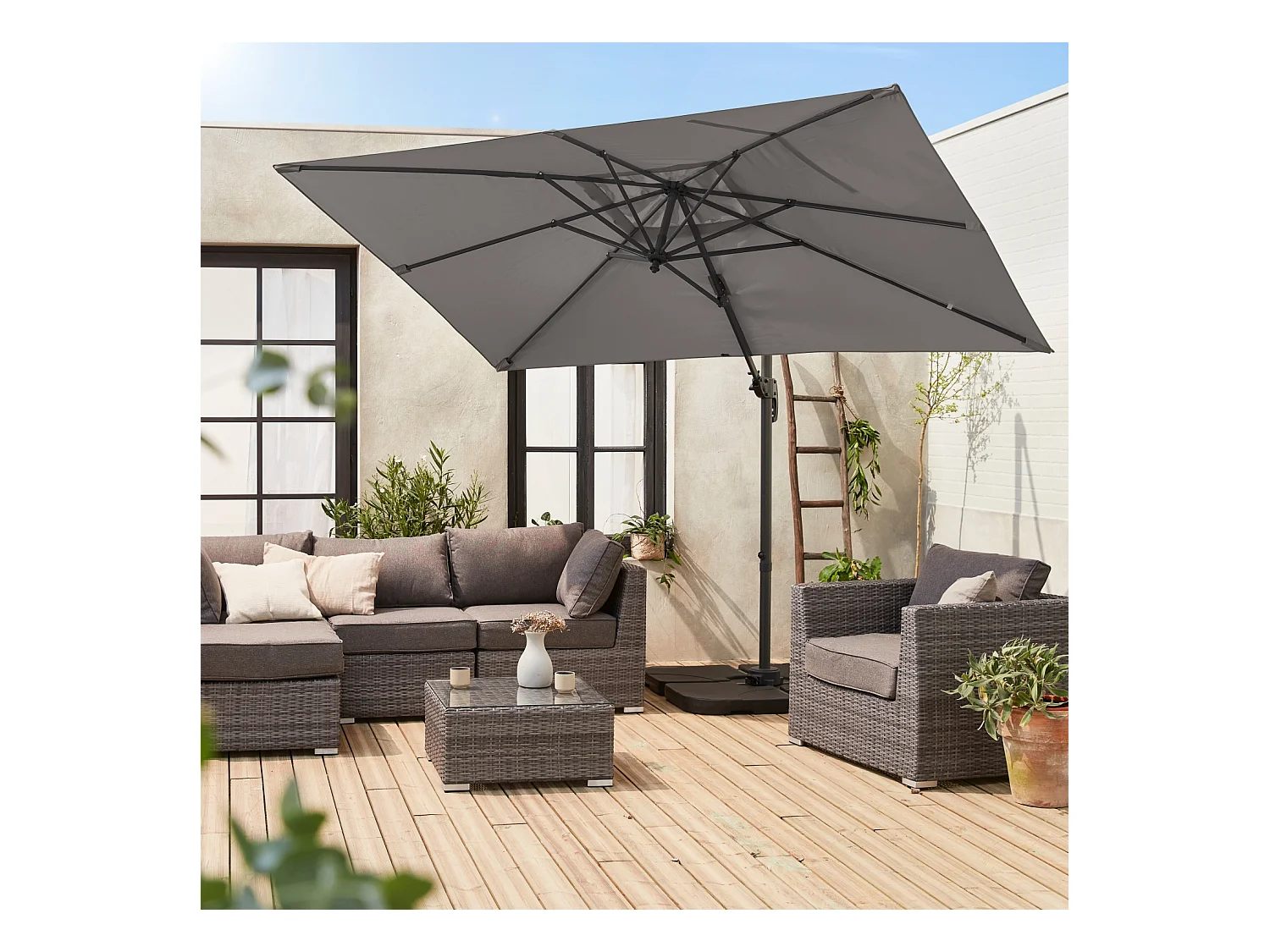 Parasol desplazado rectangular 3x2m gris