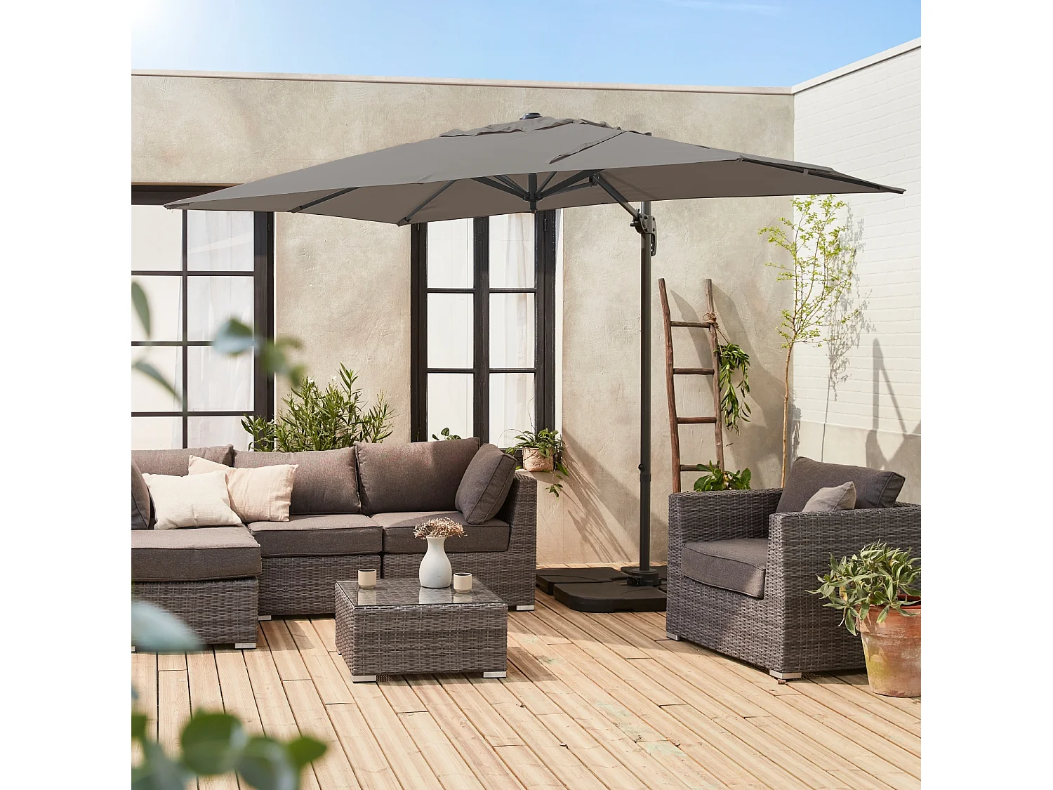 Parasol desplazado rectangular 3x2m gris