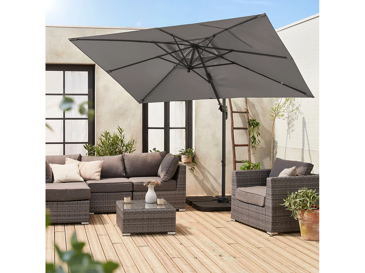 Parasol desplazado rectangular 3x2m gris