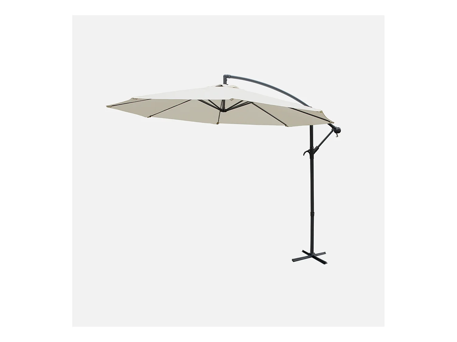 Parasol déporté rond Ø300cm  - Hardelot - Ecru - Manivelle anti-retour | Toile déperlante | Facile à utiliser