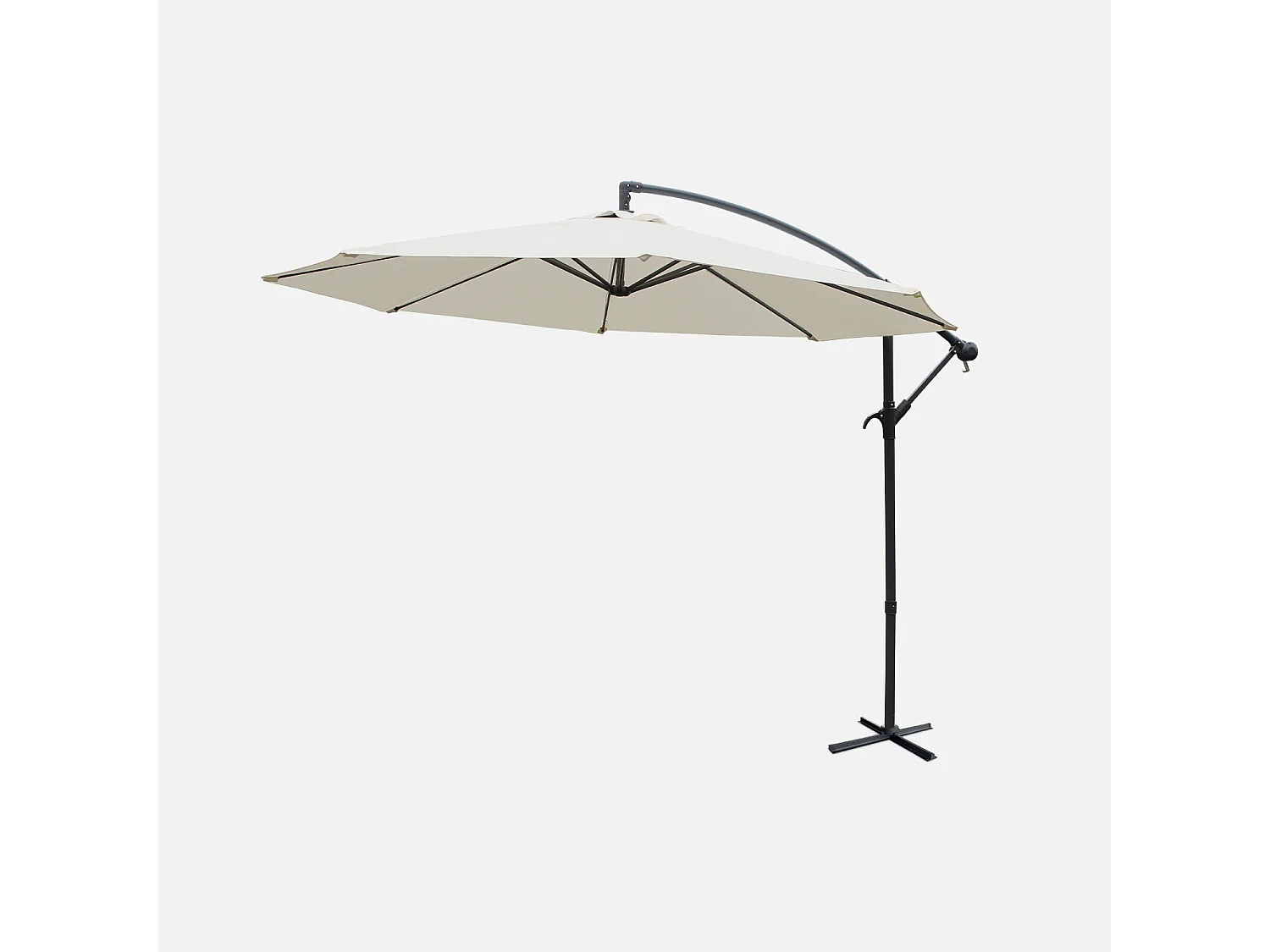 Parasol déporté rond Ø300cm  - Hardelot - Ecru - Manivelle anti-retour | Toile déperlante | Facile à utiliser