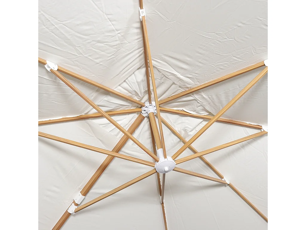 Parasol desplazado rectangular 3x4m, mástil efecto madera. Crudo