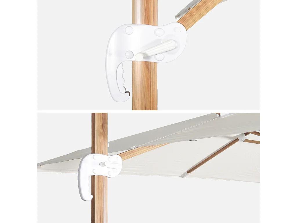 Parasol desplazado rectangular 3x4m, mástil efecto madera. Crudo