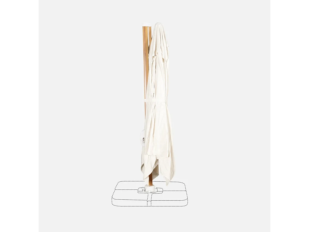 Parasol desplazado rectangular 3x4m, mástil efecto madera. Crudo