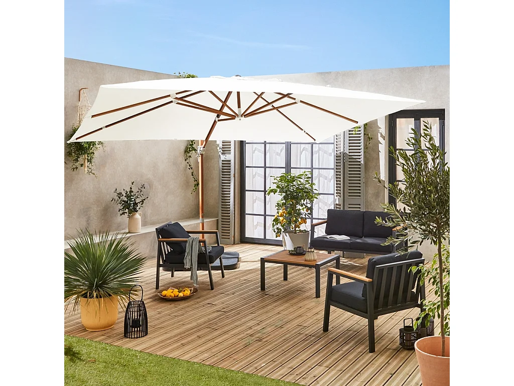 Parasol déporté rectangulaire  3x4m - Wimereux - Ecru - Parasol excentré inclinable dans 5 positions. rotatif à 360°.