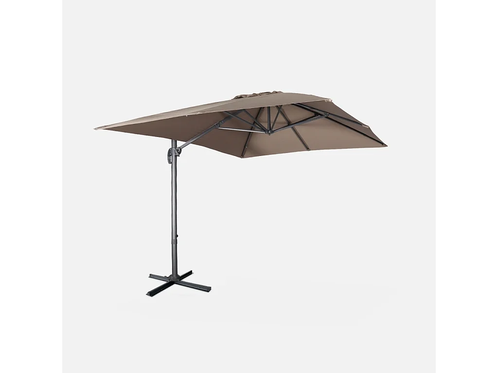 Parasol déporté rectangulaire 3x4m - Wimereux - Taupe- Parasol excentré inclinable dans 5 positions. rotatif à 360°.