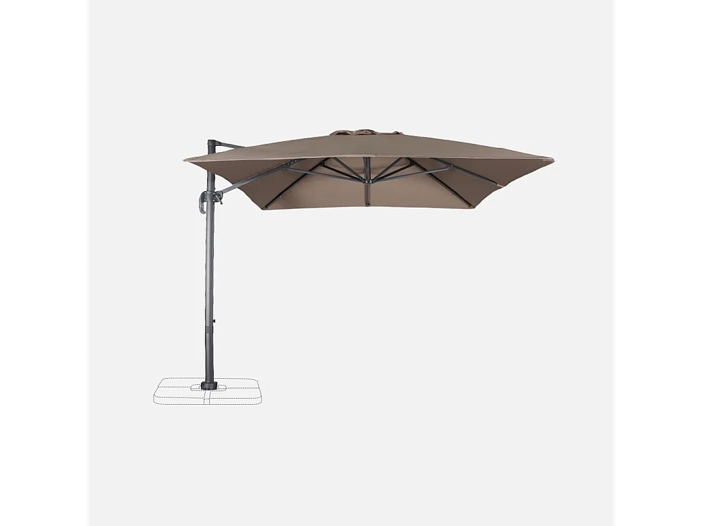 Parasol déporté rectangulaire 3x4m - Wimereux - Taupe- Parasol excentré inclinable dans 5 positions. rotatif à 360°.