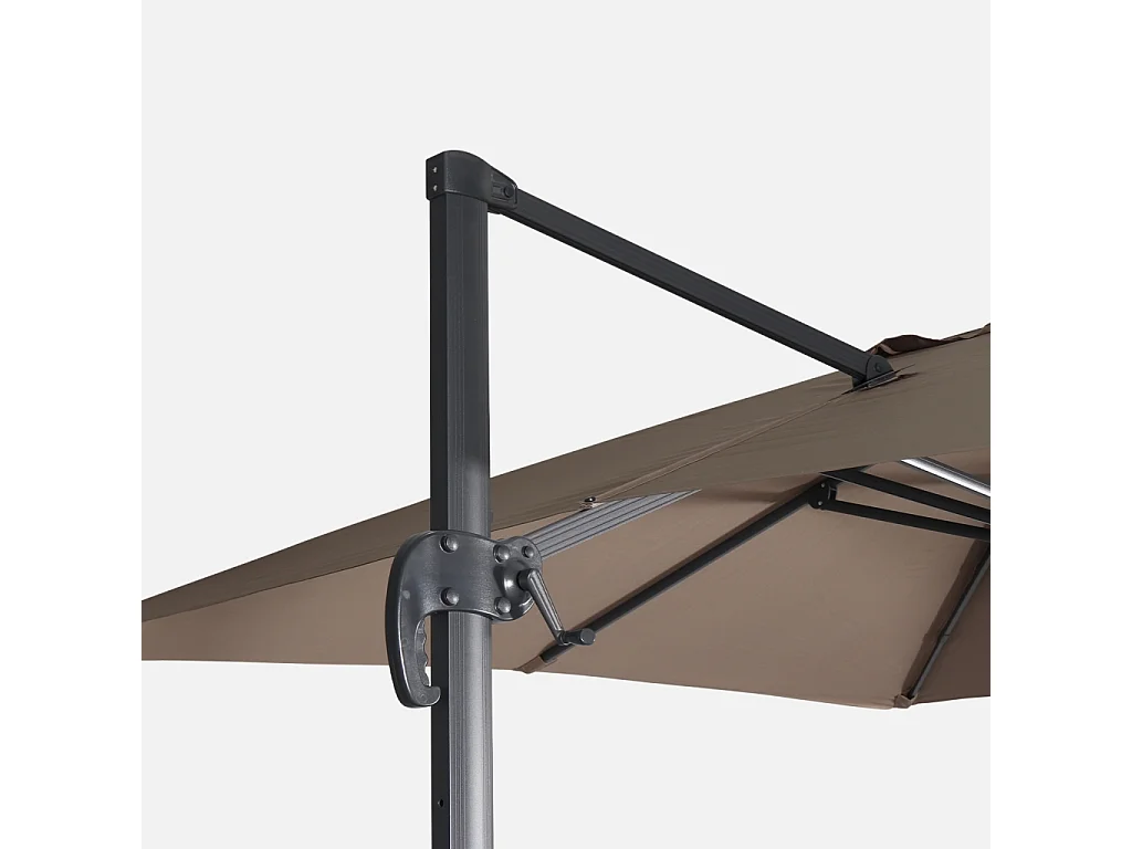 Parasol déporté rectangulaire 3x4m - Wimereux - Taupe- Parasol excentré inclinable dans 5 positions. rotatif à 360°.