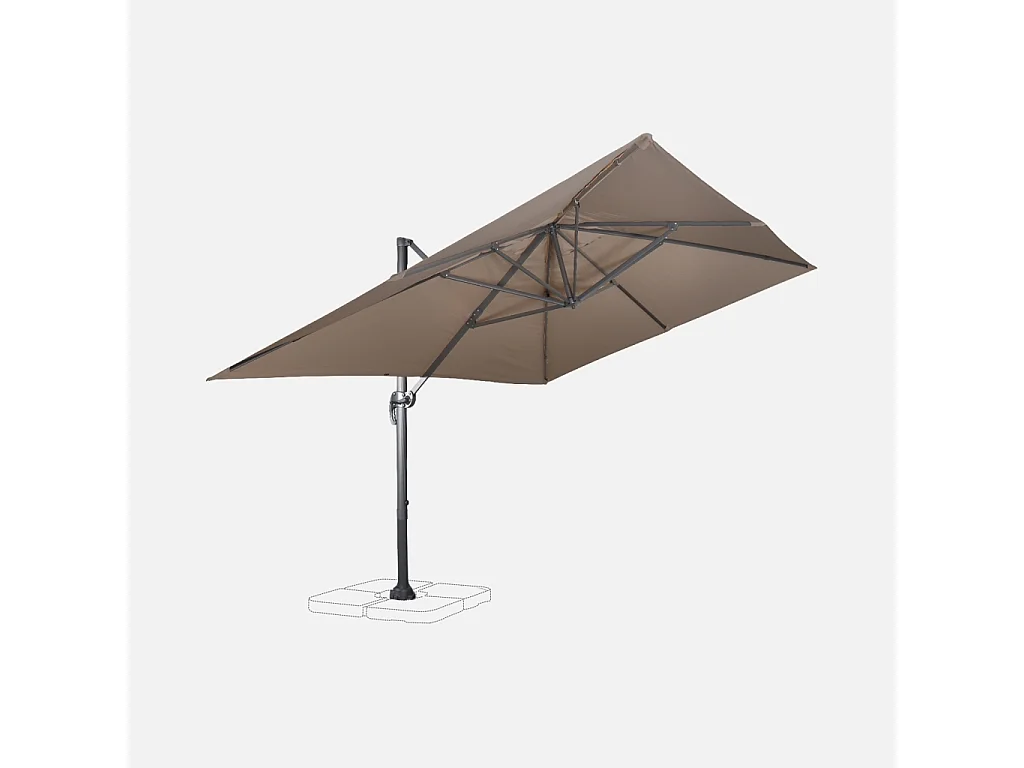 Parasol déporté rectangulaire 3x4m - Wimereux - Taupe- Parasol excentré inclinable dans 5 positions. rotatif à 360°.