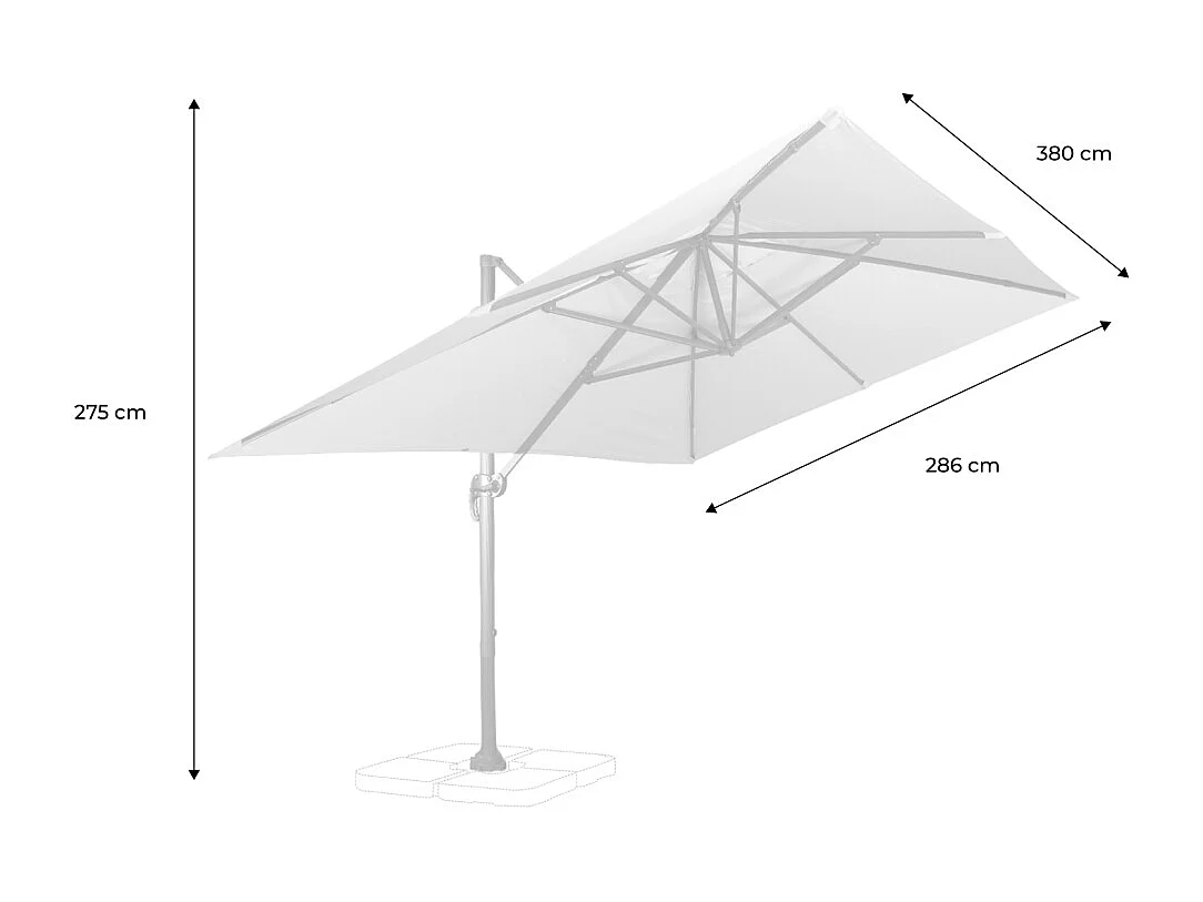 Ombrellone rettangolare, 3x4m + base, talpa