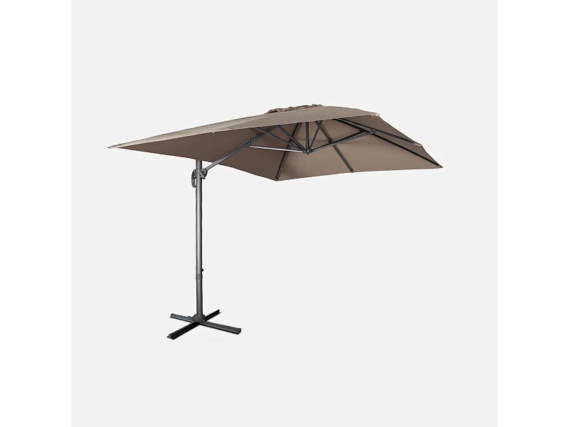 Parasol déporté rectangulaire 3x4m - Wimereux - Taupe- Parasol excentré inclinable dans 5 positions. rotatif à 360°.