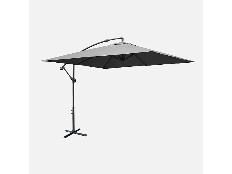 Parasol déporté carré 3x3m - Hardelot 3x3m - Gris - Manivelle anti-retour | Toile déperlante | Facile à utiliser