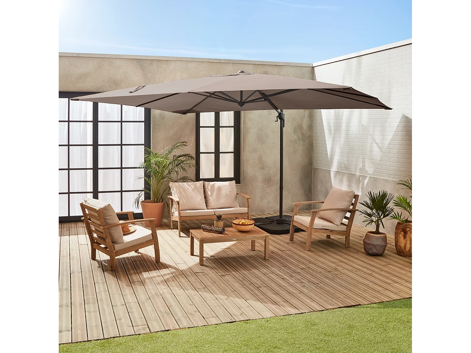 Parasol 3x4m rectangular desplazado pardo