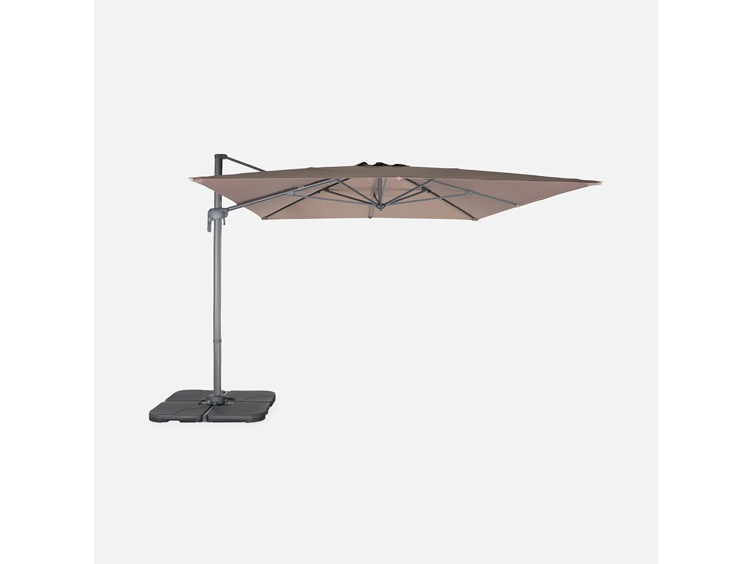 Parasol déporté rectangulaire 3x4m – Antibes – taupe – parasol déporté. inclinable. rabattable et rotatif à 360°